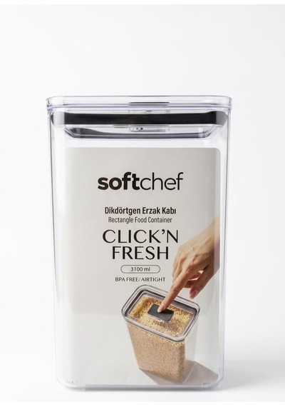 Tr Softchef Click'n Fresh Hava Geçirmez Dikdörtgen Plastik Erzak Kabı 3100 Ml - Vakumlu Tek Tuş Kapaklı Şeffaf Pla Genel