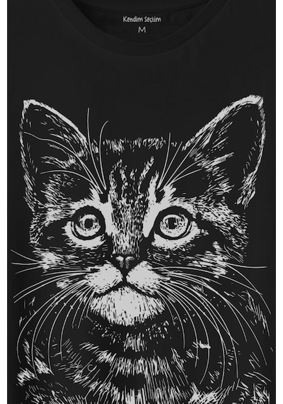 Siyah Kedi Black Cat Çizim Baskılı Tişört Unisex T-shirt 001
