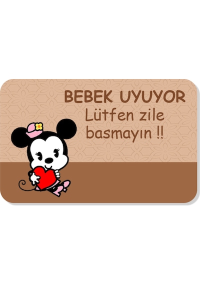 Bebek Uyuyor Yazılı Dekoratif Dış Kapı Önü Ve Iç Mekan Paspası Yıkanabilir Kahverengi