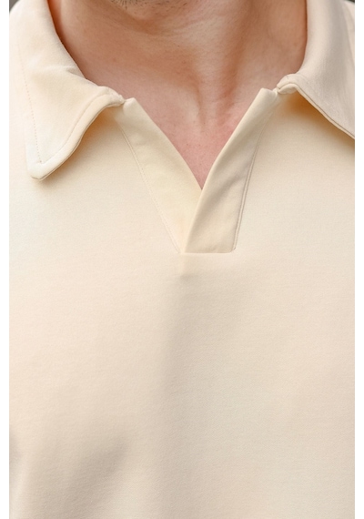 Madmext Bej Polo Yaka Oversize Erkek Tişört E7185