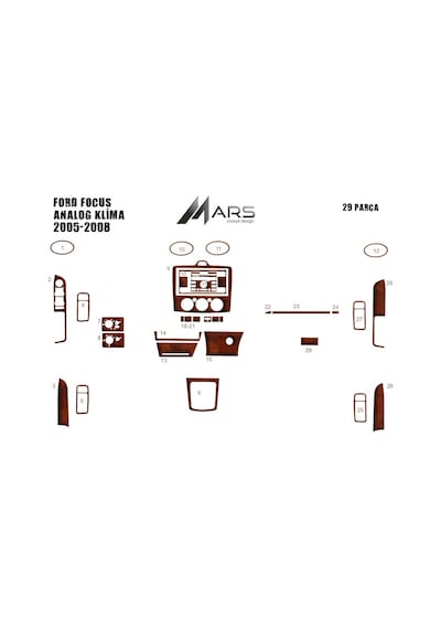 Ford Focus Torpido Kaplama Analog Klima 2005-2008 29 Parça Açık Meşe