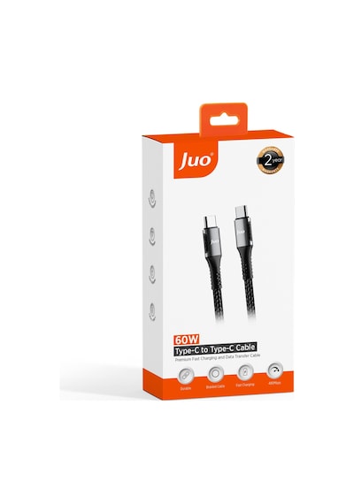 Juo JCBK61-B 60 W Usb Type-c To Type-c Örgülü Pd Hızlı Şarj Ve Data Kablosu 1 M