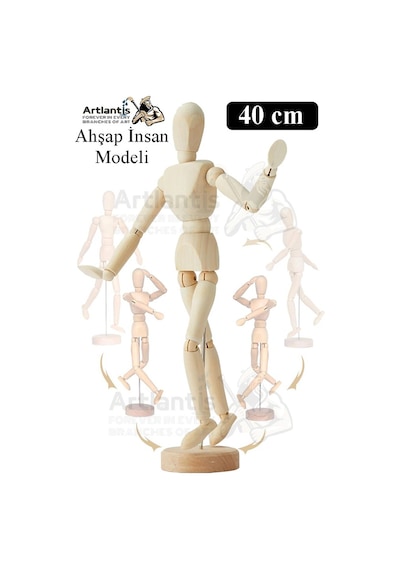 Ahşap İnsan Modeli 40 Cm 1 Paket Büyük İnsan Figürlü Ahşap Model Manken Resim Ressam Eğitimi Tahta Adam Kukla Stilist