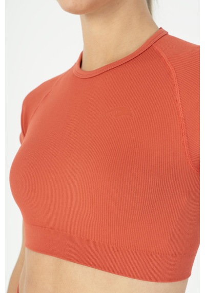 Maraton Slimfit Kadın Bisiklet Yaka Kiremit Crop Top Kiremit