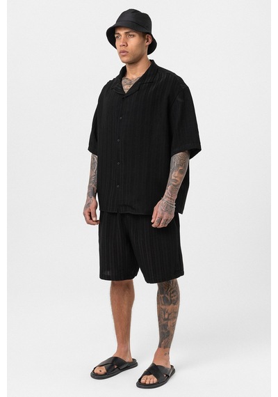 Oversize Modal Kumaş Şort Gömlek Takım Siyah