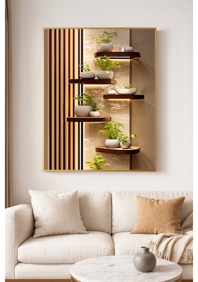 Sinfonia - Gerçek Cama Baskı Gold Alüminyum Metal Çerçeveli Tekli Modern Cam Tablo