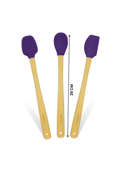 Valletta Indigo 3'lü Mor Bambu Silikon Spatula Seti Uzun 26 Cm Vlt1506 Diğer