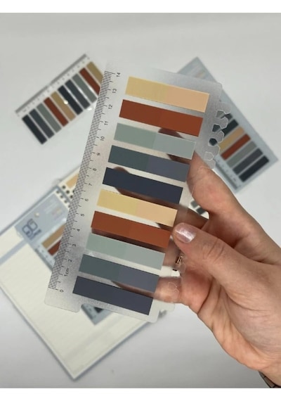 10 Renkli Cetvelli Gri Ve Toprak Tonları İndeks Sticker/index/post-it/postit/kitap Ayracı/not K