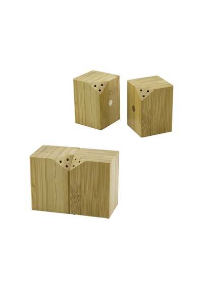 5x5cm--y:7cm 2pcs Mıknatıslı İkiz Ahşap Bambu Baharatlık - Tuzluk 4887 Renkli