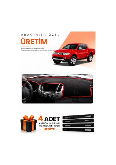 Mıtsubıshı L200 2005-2015 Uyumlu Torpido Koruma Örtüsü Oto Kılıfı - Siyah Kırmızı