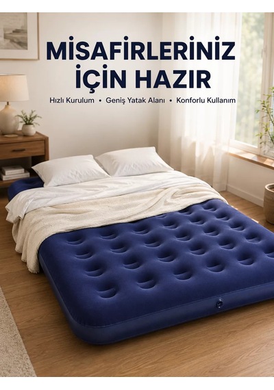 Çok Amaçlı Şişme Hava Yatağı Çift Kişilik Hızlı Şişirme Vanalı 27cm