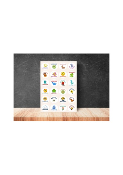 İngilizce Karışık Aferin Okul Kurs Ödül Etiketi Yuvarlak Mat Çıkartma Reward Sticker 4 Cm 90 Adet Diğer