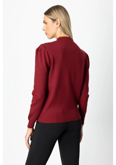 On Fashion Kadın Düğmeli Omuz Detaylı Bordo Kazak 65331 Bordo