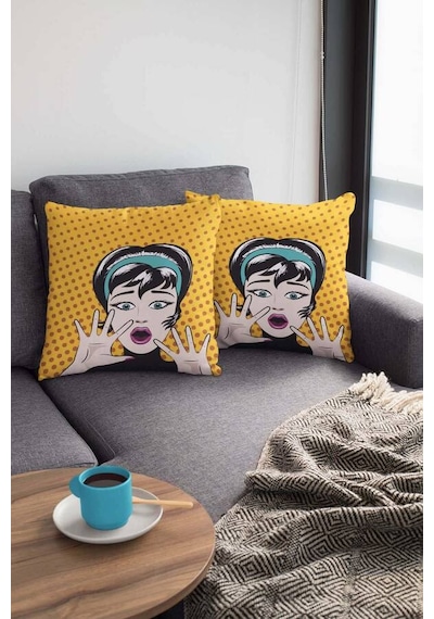 Sarı Pop Art Çift Taraflı Yastık Kırlent Kılıfı Krl069n11