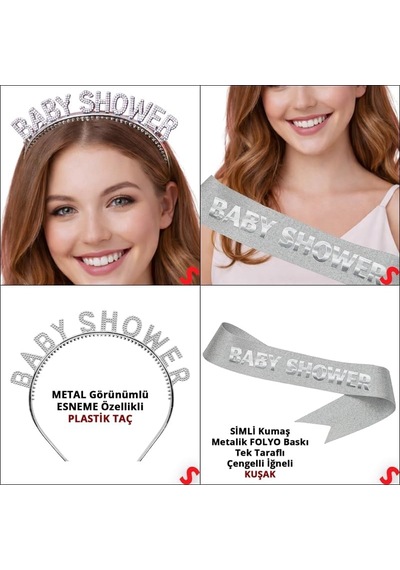 Baby Shower Taç Ve Kuşak Seti - Gümüş