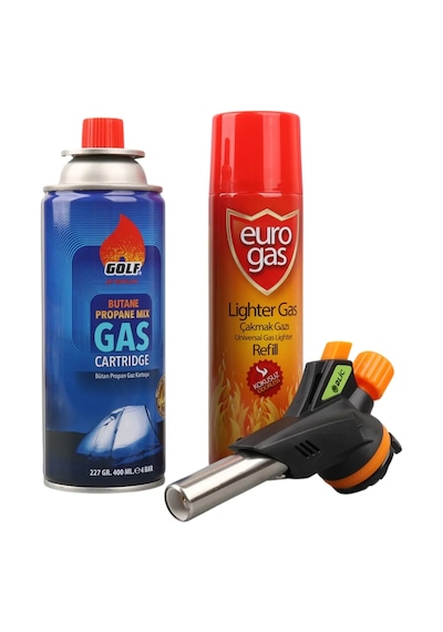3 Parça Profesyonel Pürmüz Seti Pürmüz Torch Çakmak Başlık- Kamp Gazı 400ml- Çakmak Gazı 270 Açık Bej
