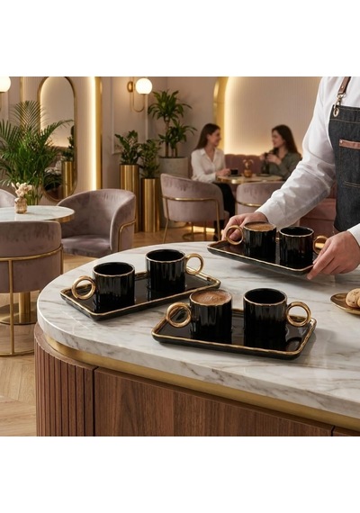 6 Lı Gold Detaylı Kahve Fincanı Ve Sunum Tabaklı Set Yazılı Tasarım, Porselen Türk Kahvesi Seti Siyah Gold, Dikdörtgen Çok Renkli 6 Lı Gold Detaylı Kahve Fincanı Ve Sunum Tabaklı Set Yazılı Tasarım, Porselen Türk Kahvesi Seti Siyah Gold, Dikdörtgen Çok Renkli