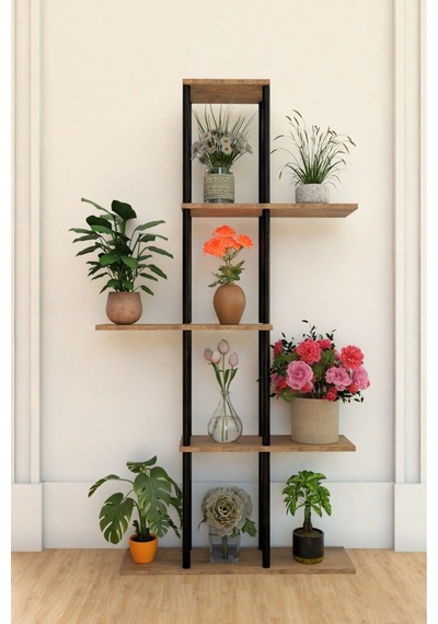 5 Raflı Dekoratif Bitki Standı Sökülebilir Kolay Kurulum Saksı Rafı Salon Balkon Çiçeklik Organizer Çok Renkli