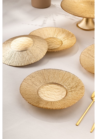 Emsan Golden 7 Parça Cam Pasta / Tatlı Seti Gold