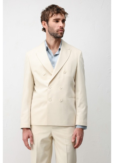 Antioch Kruvaze Relaxed Fit Erkek Blazer Ceket Ekru