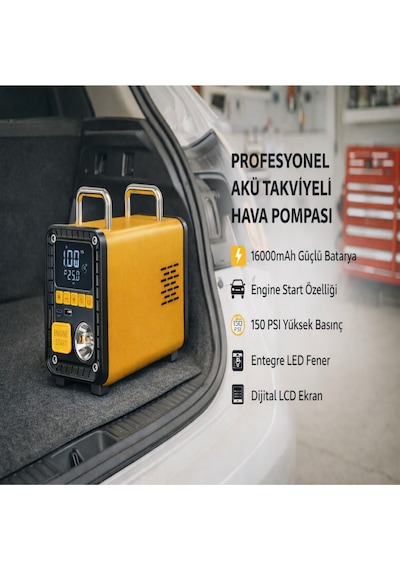 12v 1600a Akü Takviye Cihazı 150 Psı Dijital Kompresörlü Taşınabilir Güç İstasyonu