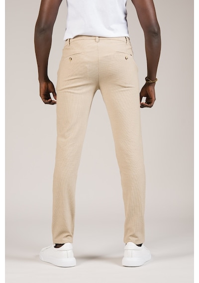 Perpant Slimfit Armürlü Beli İplikli Ve Lastikli Likralı Yazlık Jogger Pantolon Krem