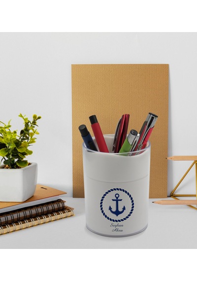 BK Gift Kişiye Özel Çapa Tasarımlı Beyaz Akrilik Kalemlik - Model