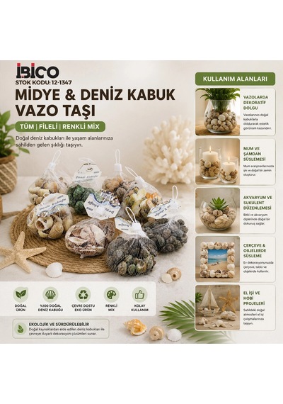 20 Adet Fileli Renkli Mix Eko Midye - Deniz Kabuk Vazo Taşı 5047 Belirtilmemiş