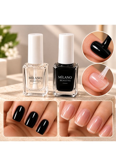 Milano Beautys Siyah Oje & Şeffaf Parlatıcı Oje 2 Li Set Parlak Ve Bakımlı Görünüm