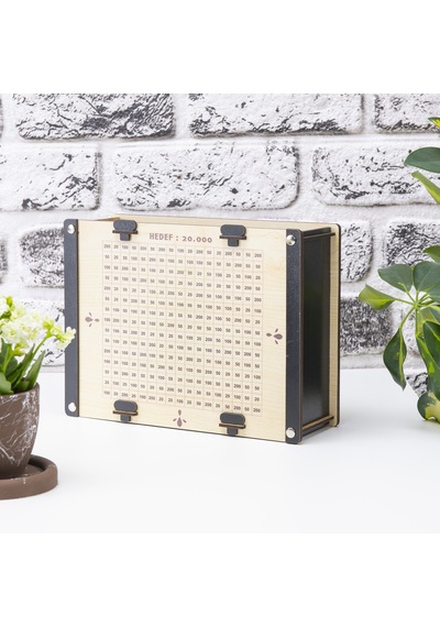 Deep Creative Parabox Hedef Kumbarası Siyah - Krem Rengi Ahşap Kilitli