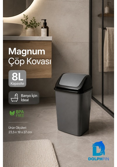 Magnum 8 Litre Sallanır Kapaklı Çöp Kovası Mutfak Banyo Ofis Antrasit