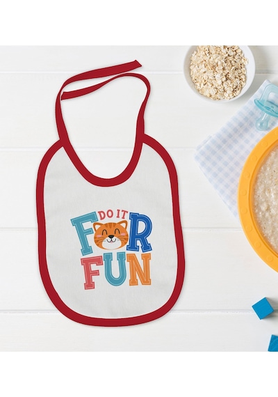 BK Kids Do it For Fun Tasarımlı Kırmızı Bebek Mama Önlüğü-1 Kırmızı