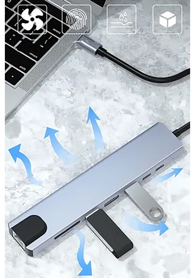8'i 1 Arada Hub Dizüstü Bilgisayar Çok Işlevli Çoklayıcı Type C Rj-45 Usb Vb Sw-81