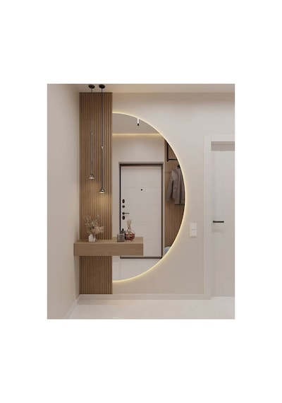 Ledli Ayna, Yarımay Ayna, Dekoratif Ayna, Duvar Aynası, Konsol Aynası, Holl Aynası, Günışığı Led 160 X 60 Gümüş