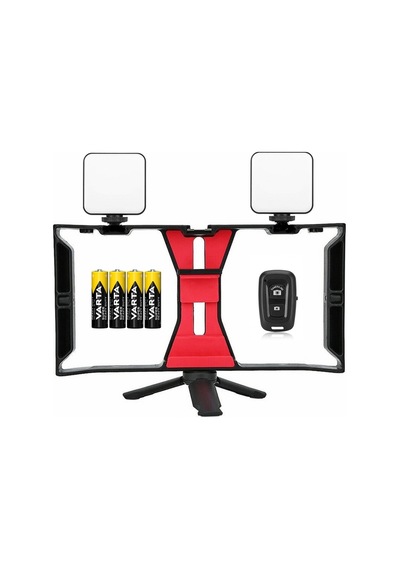 Tüm Cep Telefonları İle Uyumlu U Rig Cage Kafes Stabilizer , Mini Tripod Ve 2 Adet 64 Led Light