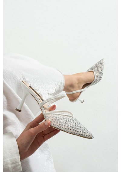 Lebibe Shoes Mına Kadın Beyaz File Taşlı 7 Cm Topuklu Slingback Sivri Burun Abiye Ayakkabı Lebibe Shoes Mına Kadın Beyaz File Taşlı 7 Cm Topuklu Slingback Sivri Burun Abiye Ayakkabı