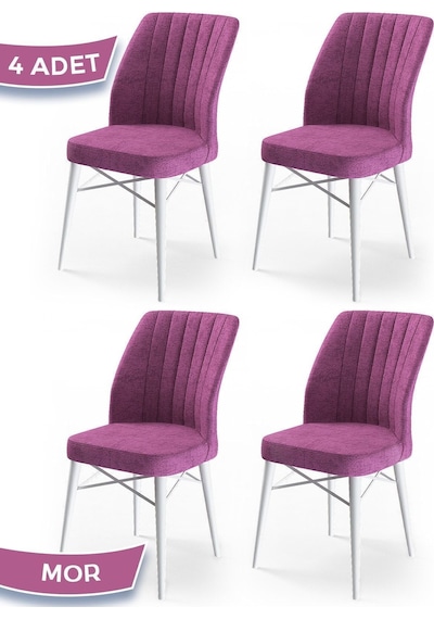 Canisa Concept Flex Serisi 4 Adet Mor Sandalye Beyaz Gürgen Ayaklı Mor