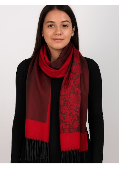 Calista Aksesuar Kırmızı- Siyah Tonlarında Desenli İnce Şal Kırmızı - Siyah