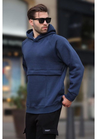 Madmext Lacivert Kapüşonlu Cep Detaylı Erkek Sweatshirt 7092 Lacivert