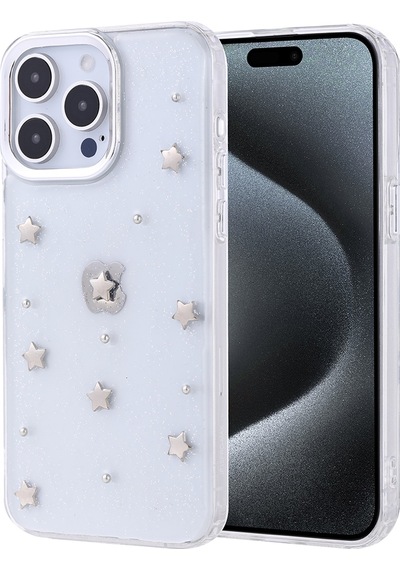 Apple Uyumlu iPhone 15 Pro Max Kılıf Airbag Tasarımlı Simli Şeffaf Zore Kutup Kapak - Yıldız Şeffaf Şeffaf