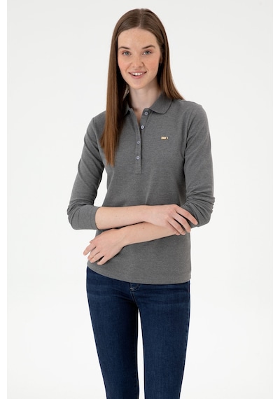 U.S. Polo Assn. Kadın Antrasit Melanj Basic Polo Yaka Sweatshırt 50313593-VR081