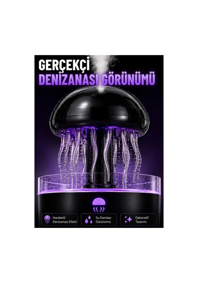 Rgb Işıklı Denizanası Hava Nemlendirici Ultrasonik Buhar Makinesi 2h 4h 8h Zamanlayıcılı Renkli