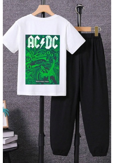 Uyguntarz Çocuk Acdc Alt - Üst Eşofman Takımı Beyaz