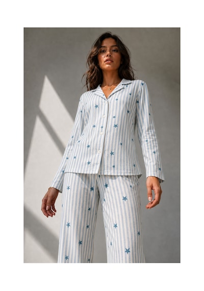 Fit Women Kadın Uzun Kol Pamuklu Mavi Pijama Takımı