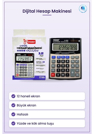 Dijital Hesap Makinesi Digit Büyük Ekran Hafizalı Masaüstü Ofis K Çok Renkli