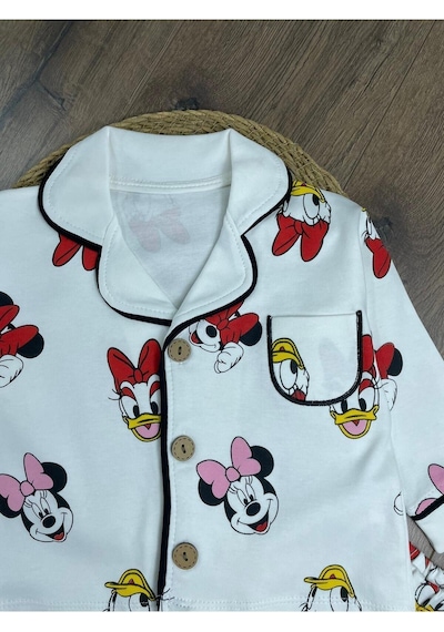 Kruvaze Yaka Organik Kumaş Pijama Takımı 4bb2 Beyaz