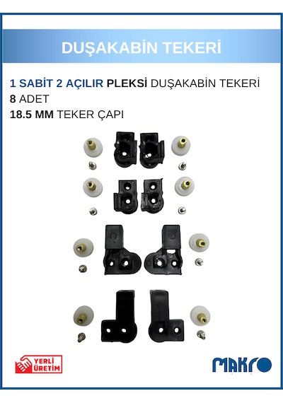 Bella Duşakabin 1 Sabit 2 Açılır Duşakabin Tekeri Siyah Siyah