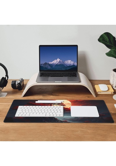 Darkness Red Moon Masa Matı Japon Mouse Pad, Büyük Kiraz Çiçeği Masa Örtüsü, Xl Anime Oyun Klavyesi Mat, Kaymaz