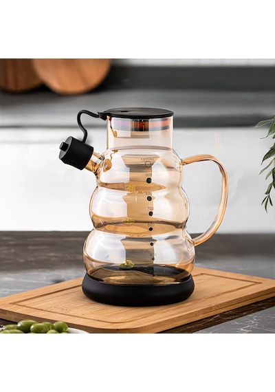 Porsima 3617- 1 Kapaklı Borosilikat Cam 2li Yağlık Sirkelik Seti Yağdanlık Takımı 1000ml Siyah Siyah