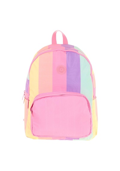 Kaukko Rainbow Kız Çocuk Üç Bölmeli İlkokul Ve Ortaokul Çantası - Pembe Çok Renkli Çizgili - K1802 Sarı - Pembe